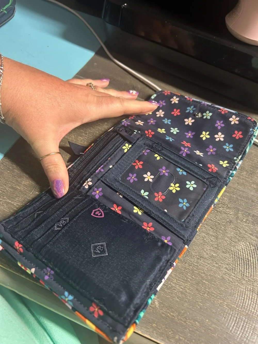 Vera Bradley Navy Multi Floral Quilted‎ Trifold Wallet